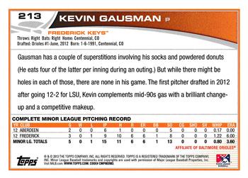 2013 Topps Pro Debut #213 Kevin Gausman Back