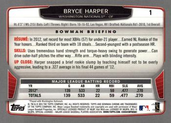 2013 Bowman Chrome #1 Bryce Harper Back