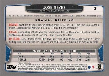 2013 Bowman Chrome #3 Jose Reyes Back