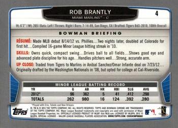 2013 Bowman Chrome #4 Rob Brantly Back