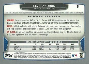 2013 Bowman Chrome #5 Elvis Andrus Back