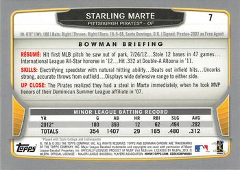 2013 Bowman Chrome #7 Starling Marte Back