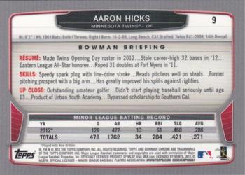 2013 Bowman Chrome #9 Aaron Hicks Back