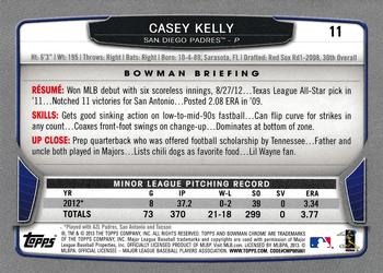 2013 Bowman Chrome #11 Casey Kelly Back