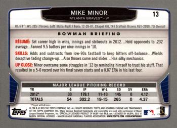2013 Bowman Chrome #13 Mike Minor Back