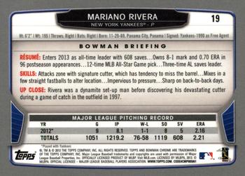 2013 Bowman Chrome #19 Mariano Rivera Back