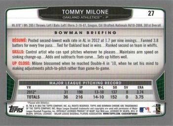 2013 Bowman Chrome #27 Tommy Milone Back