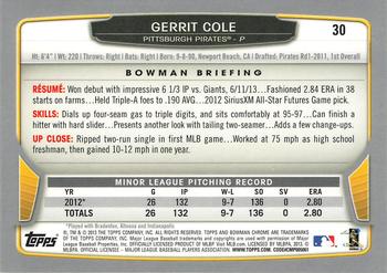 2013 Bowman Chrome #30 Gerrit Cole Back