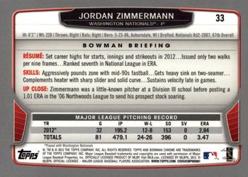 2013 Bowman Chrome #33 Jordan Zimmermann Back