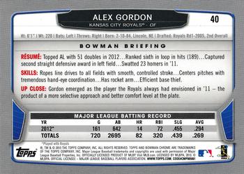2013 Bowman Chrome #40 Alex Gordon Back