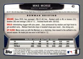 2013 Bowman Chrome #43 Mike Morse Back
