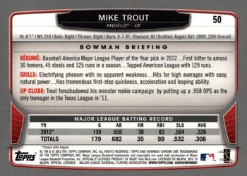 2013 Bowman Chrome #50 Mike Trout Back