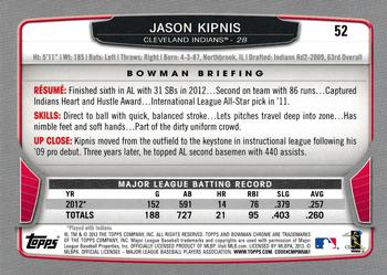 2013 Bowman Chrome #52 Jason Kipnis Back