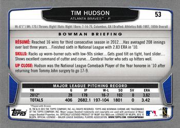 2013 Bowman Chrome #53 Tim Hudson Back