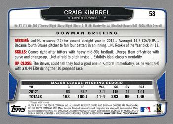 2013 Bowman Chrome #58 Craig Kimbrel Back