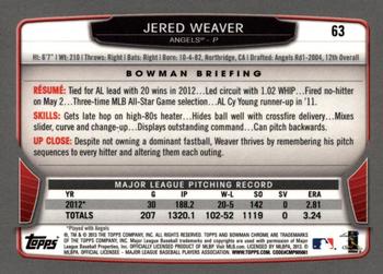 2013 Bowman Chrome #63 Jered Weaver Back