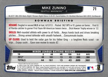 2013 Bowman Chrome #71 Mike Zunino Back