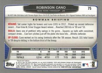 2013 Bowman Chrome #75 Robinson Cano Back