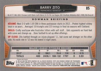 2013 Bowman Chrome #85 Barry Zito Back