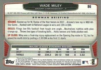 2013 Bowman Chrome #86 Wade Miley Back