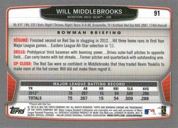 2013 Bowman Chrome #91 Will Middlebrooks Back