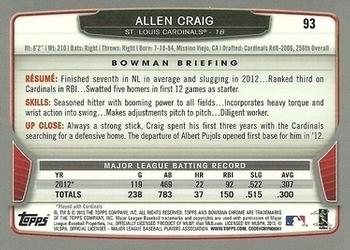 2013 Bowman Chrome #93 Allen Craig Back