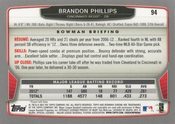 2013 Bowman Chrome #94 Brandon Phillips Back