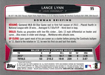 2013 Bowman Chrome #95 Lance Lynn Back