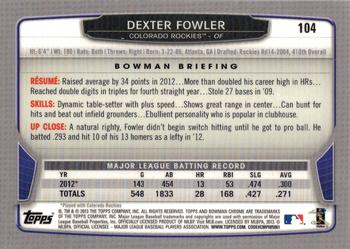 2013 Bowman Chrome #104 Dexter Fowler Back