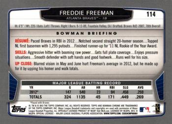 2013 Bowman Chrome #114 Freddie Freeman Back