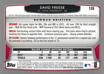 2013 Bowman Chrome #126 David Freese Back