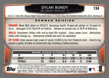 2013 Bowman Chrome #134 Dylan Bundy Back