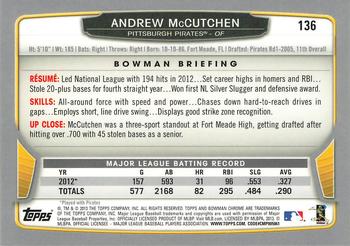 2013 Bowman Chrome #136 Andrew McCutchen Back