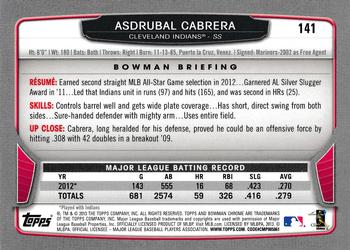 2013 Bowman Chrome #141 Asdrubal Cabrera Back