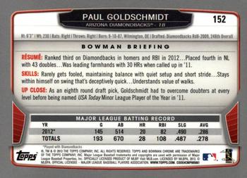 2013 Bowman Chrome #152 Paul Goldschmidt Back