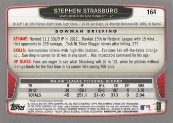 2013 Bowman Chrome #164 Stephen Strasburg Back