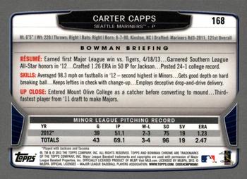2013 Bowman Chrome #168 Carter Capps Back