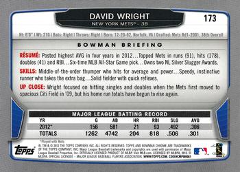 2013 Bowman Chrome #173 David Wright Back