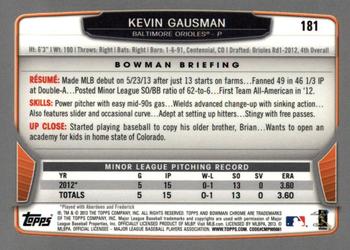 2013 Bowman Chrome #181 Kevin Gausman Back