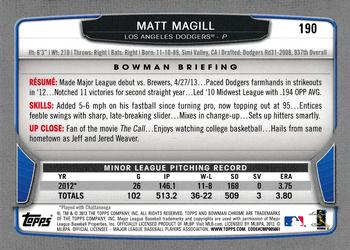 2013 Bowman Chrome #190 Matt Magill Back