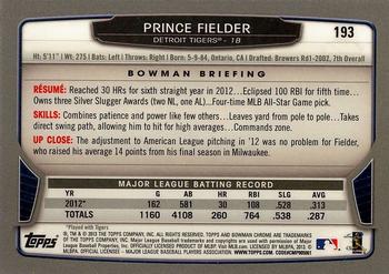 2013 Bowman Chrome #193 Prince Fielder Back
