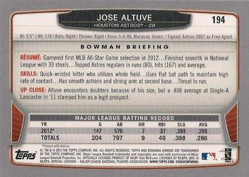 2013 Bowman Chrome #194 Jose Altuve Back