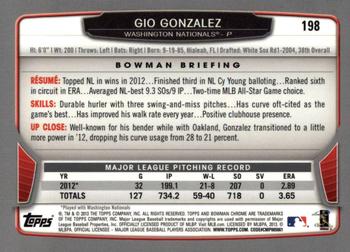 2013 Bowman Chrome #198 Gio Gonzalez Back