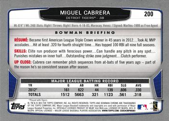 2013 Bowman Chrome #200 Miguel Cabrera Back