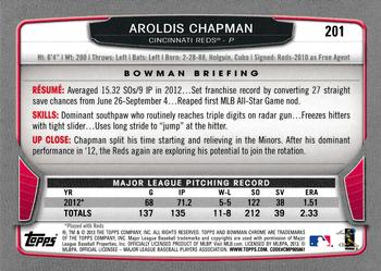 2013 Bowman Chrome #201 Aroldis Chapman Back