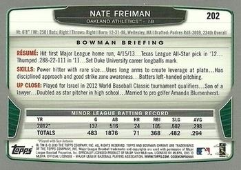 2013 Bowman Chrome #202 Nate Freiman Back