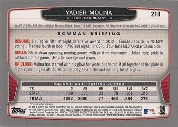 2013 Bowman Chrome #210 Yadier Molina Back