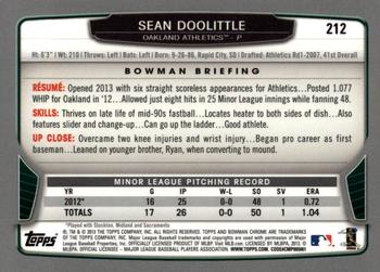 2013 Bowman Chrome #212 Sean Doolittle Back