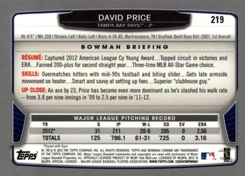 2013 Bowman Chrome #219 David Price Back