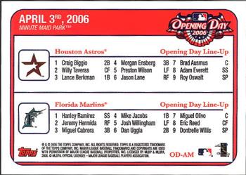 2006 Topps - Opening Day #OD-AM Houston Astros vs. Florida Marlins Back